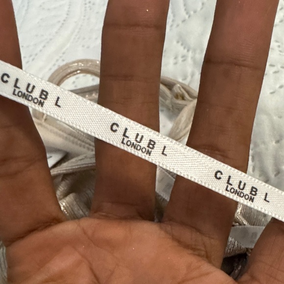 CLUB L LONDON galaxy shimmer gold Maternity Gown cowl neck size US8 - Picture 5 of 12